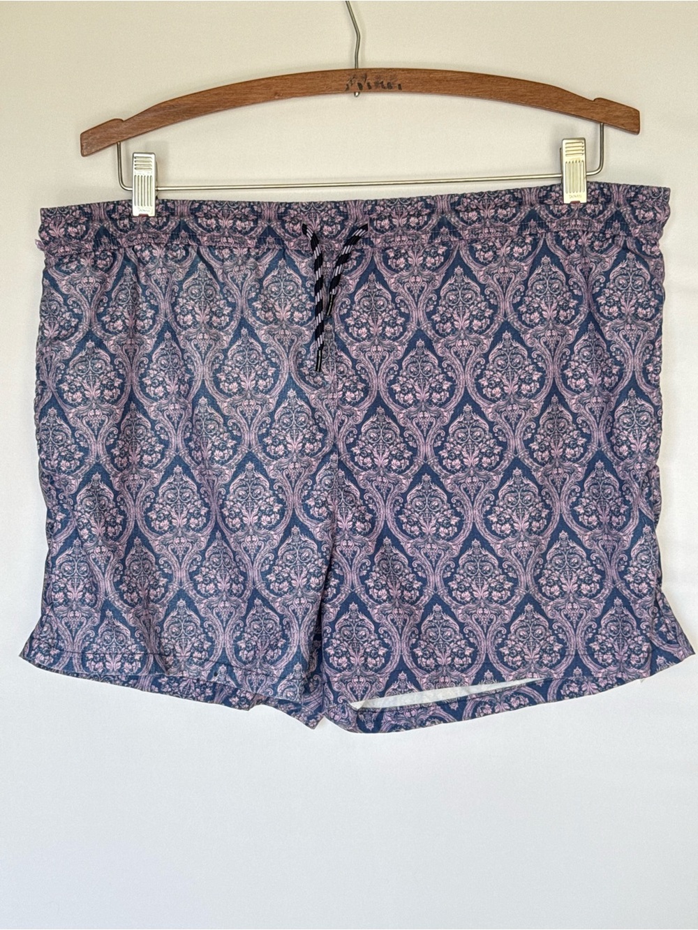 Consequences Men’s S Printed Navy and Pink Drawstring Swim Trunks 13”